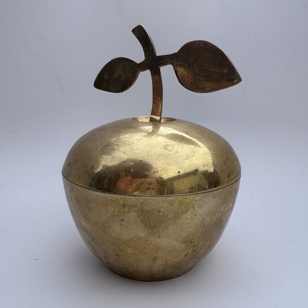 VTG MCM Trinket Box Brass Apple, Leaves India Teacher Gift Storage Classroom